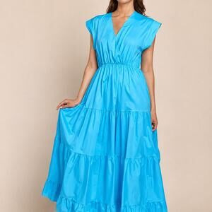Sofia Tahoe Bright Blue Cotton Maxi Dress Made in Italy Size M